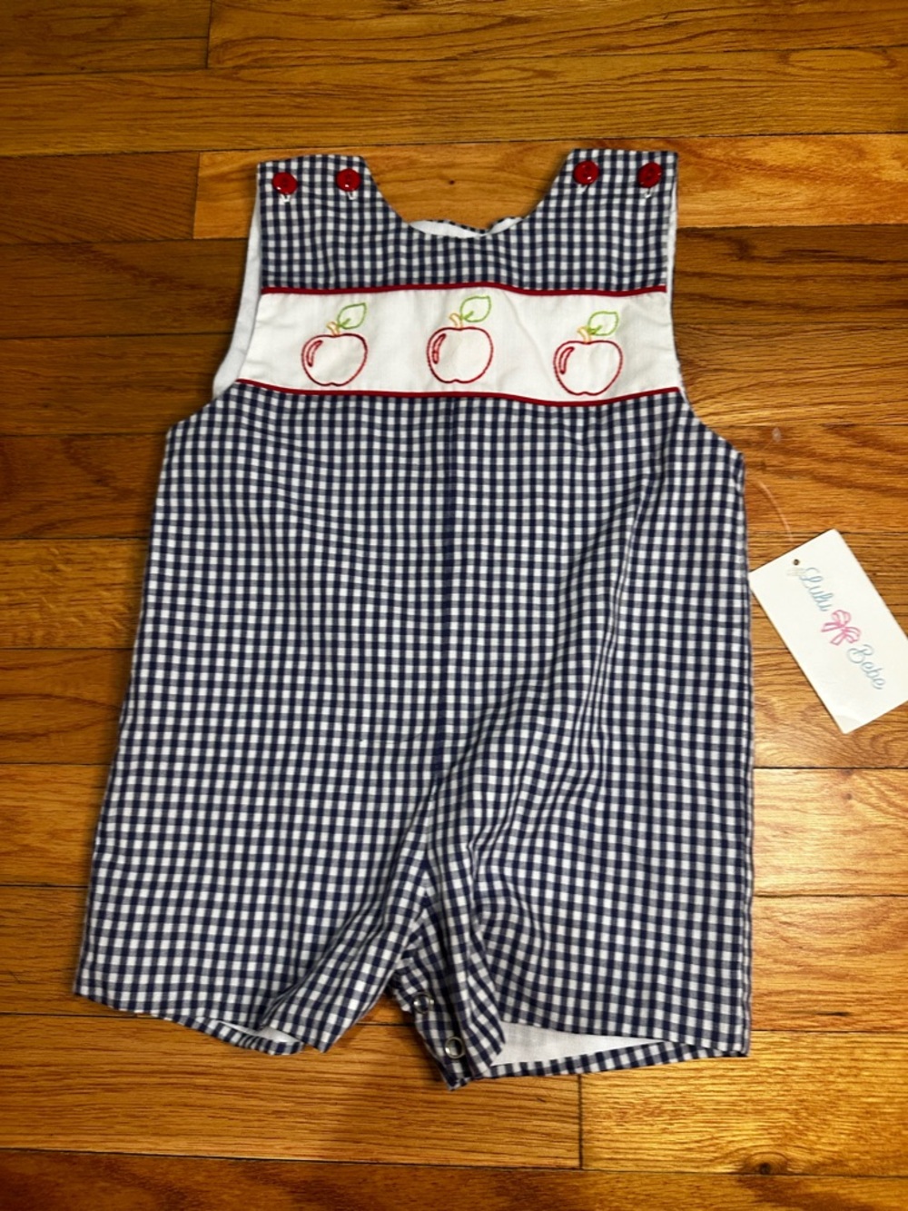 NWT Lulu Bebe Baby Apple Blue Gingham 1 Pc Jumpsuit 18M
